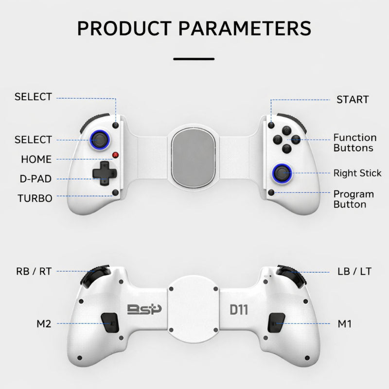 D11 Phone & Tablet Game Controller – Adjustable Stretch Grip Compatible with PC, Nintendo Switch, PS3, PS4