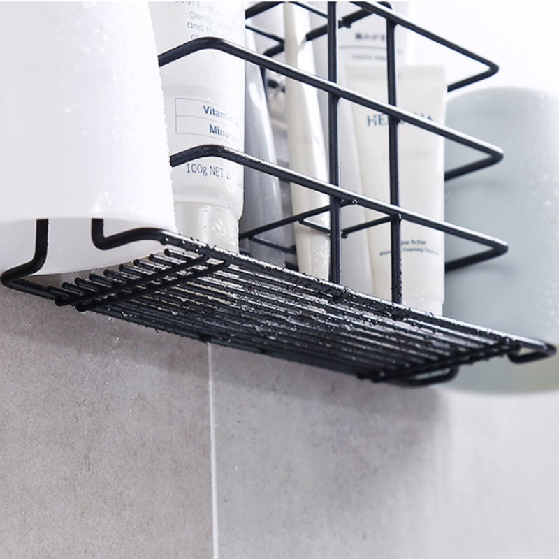 Non-Drilling Iron Toothbrush Holder Bathroom Cup Toothpaste Storage Rack Modern Nordic Wall Sticking Tray