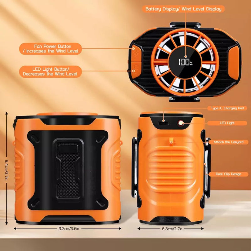 Handheld Waist Fan with Flashlight Rechargeable 10000mAh 100 Levels of Strong Wind Cooling Fan
