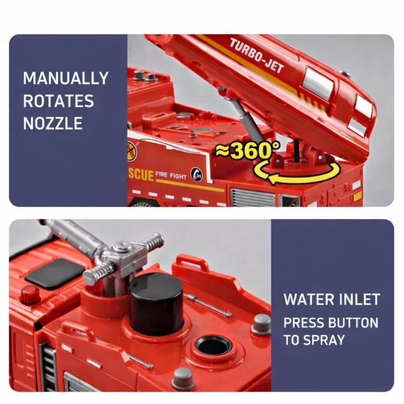 Kids Alloy Fire Truck Toy with Water Spray, Ladder Rescue Engineering Truck, Sprinkler Fire Engine Vehicle for Boys Gifts & Pretend Play