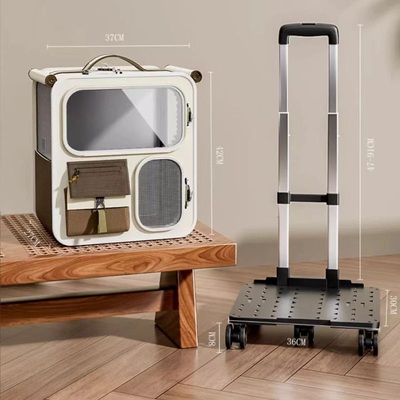 Large Capacity Cat Carrier for Multiple Cats - Multi-Functional Wheeled Trolley & Transparent Backpack Portable for Outdoor Travel