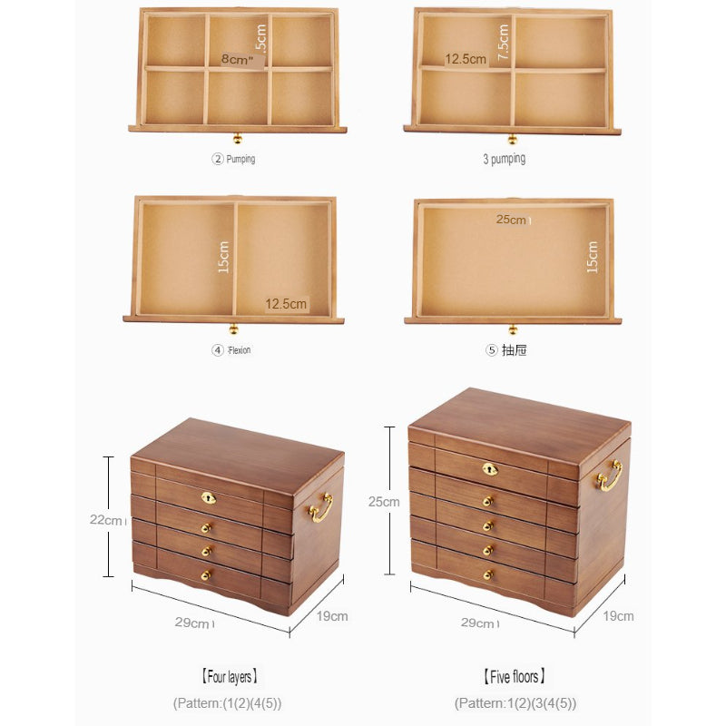 Solid Wood Jewelry Box Large Capacity Multi-Functional Jewellery Organizer with Drawers for Rings, Earrings & Accessories