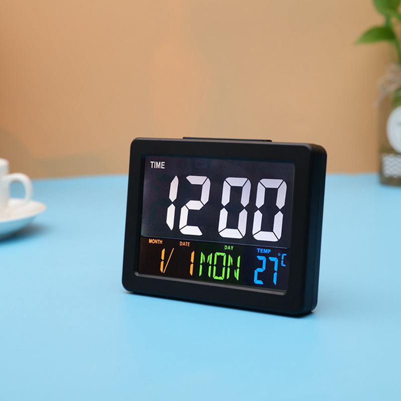 Digital Alarm Clock Large LCD Screen Alarm Time Calendar Temperature Display Modern Home Bedroom Office Decoration