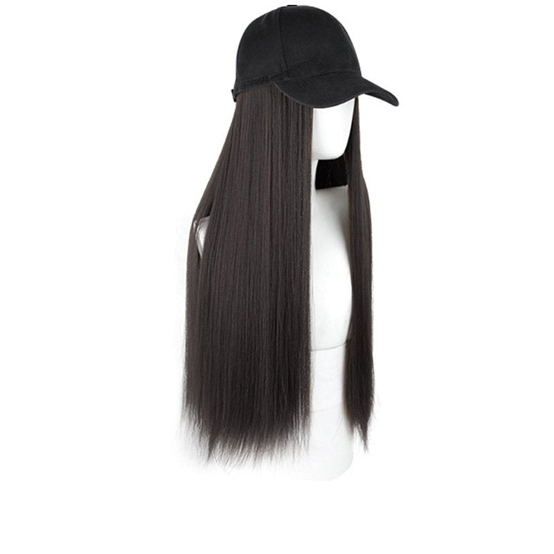 Female Wig Cap Peaked Cap Long Curly Wig Long Straight Wigs for Women Wig Hat Hair Extensions Natural Color and Texture