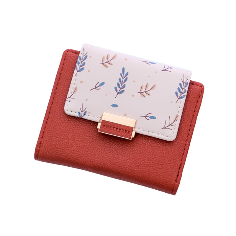 Fashion Women Wallet Small Short Fold Purse Printing Contrast color Female Coin Purse Pocket Palm Size Compact Tri-Fold