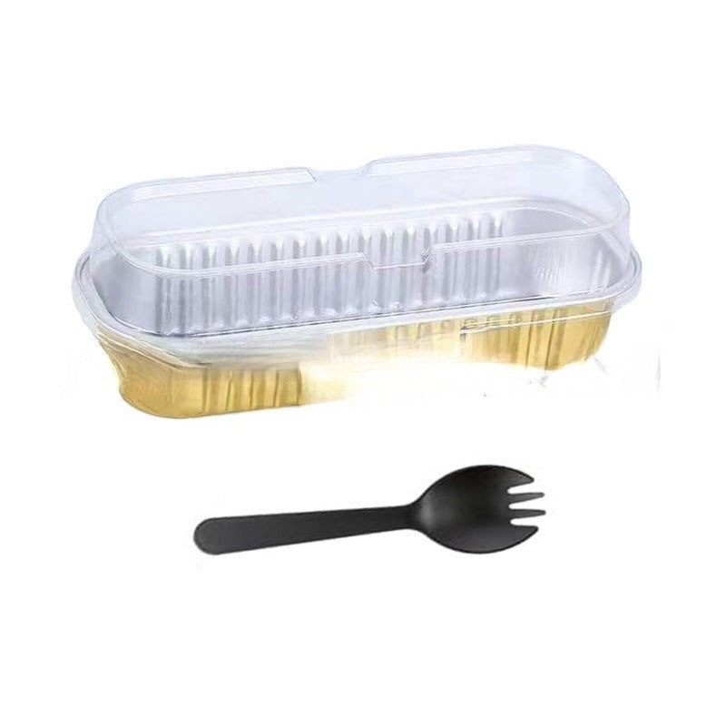 50Pcs SET Mini Loaf Pans with Lids and Spoons 6.8oz Rectangle Aluminum Foil Baking Pans Reusable Mini Bread Containers for Brownie Cake