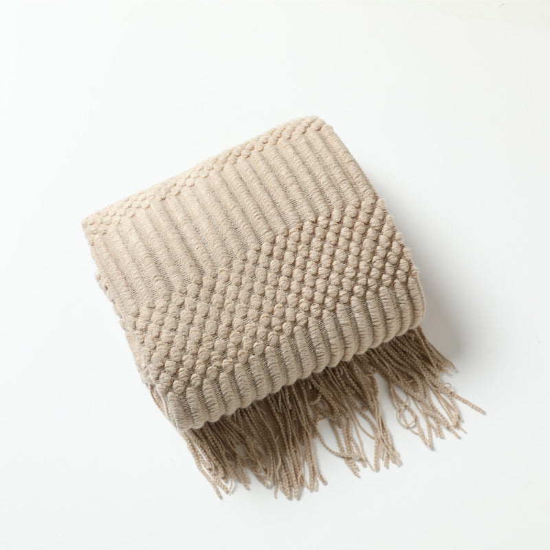 Nordic Sofa Blanket Knitted Blanket Home Throw Blanket With Tassel Comfortable Feel Breathable Skin-friendly Imitation Cashmere Wool