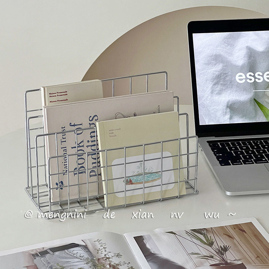 Ins Simple Iron Art Desktop Shelf Desktop Metal Bookshelf Organizing Rack Bookstand Rack Desk Multifunctional Storage