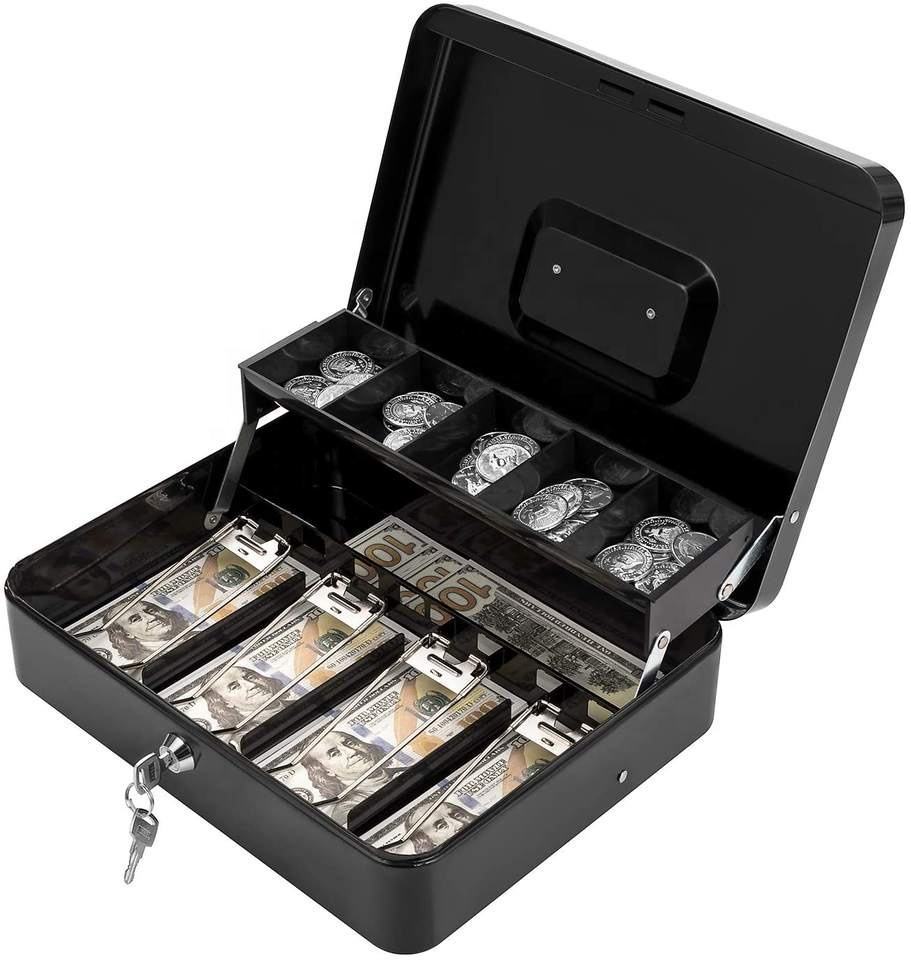 4GL Cash Box (30cm x 24cm x 9cm) Compartment Tray Lockable Security Metal Coin Tray Drawer