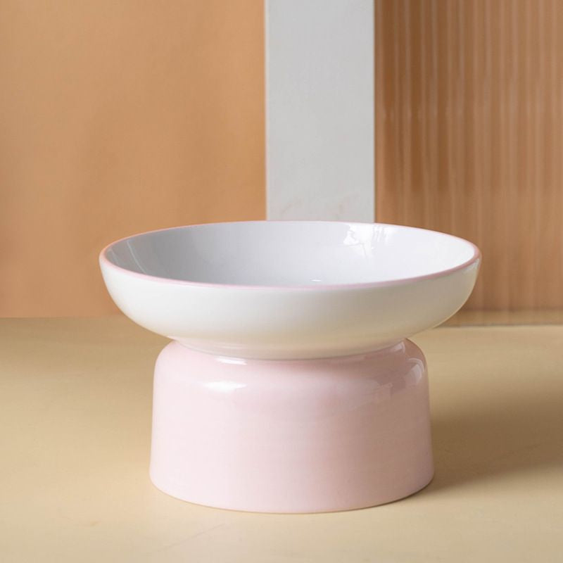 Ceramic Pet Bowl Cat Dog High-Foot Protection Cervical Spine Rice Water Flat Oblique Supplies Hygienic Dining Experience