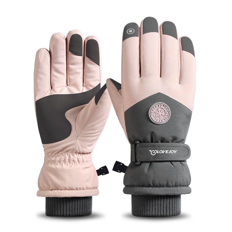 Ski Gloves Winter Outdoor Riding Fleece Lining Thickened Cold-Proof Wind-Proof Water-Repellent Ice Skating and Sports