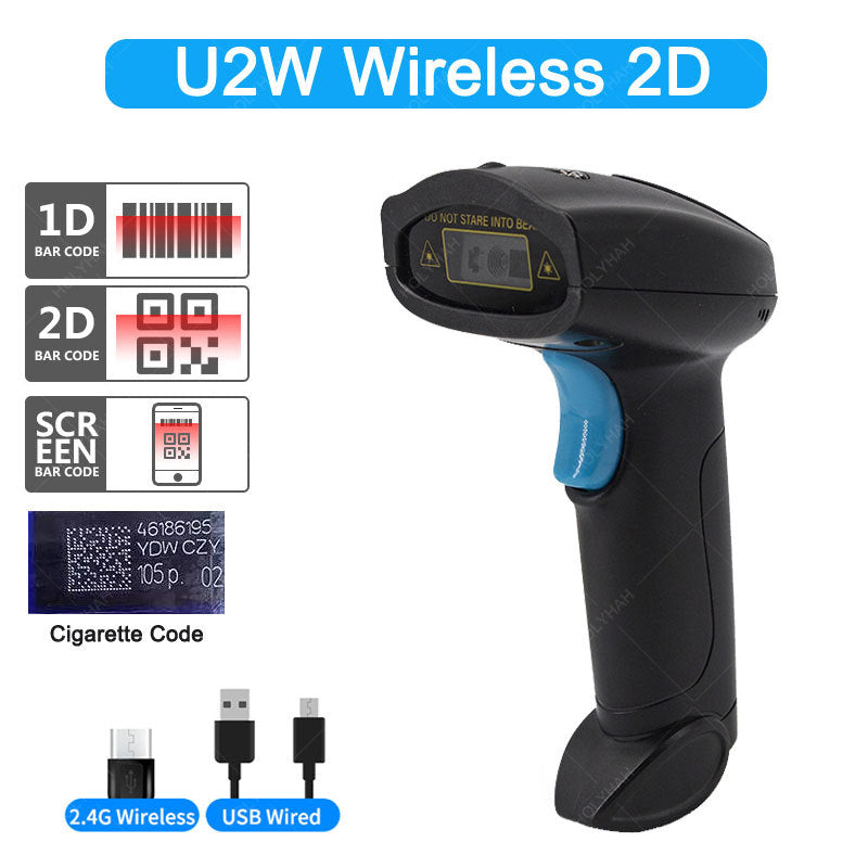 Portable U2 wired 2D U2W 2D Wireless Barcode Scanner Reader U2B Handheld Bluetooth QR Code Scanner 1D Barcode Reader for PDF417