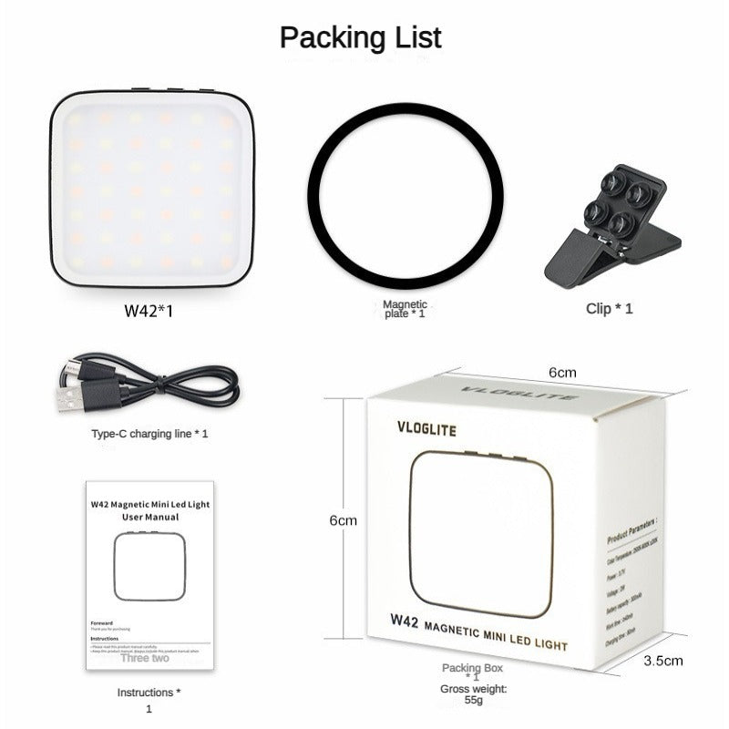 Magnetic Mini Selfie Light with Clip Set Rechargeable LED Cube Fill Light Vlog Video Light Compatible with MagSafe for IPhone Android