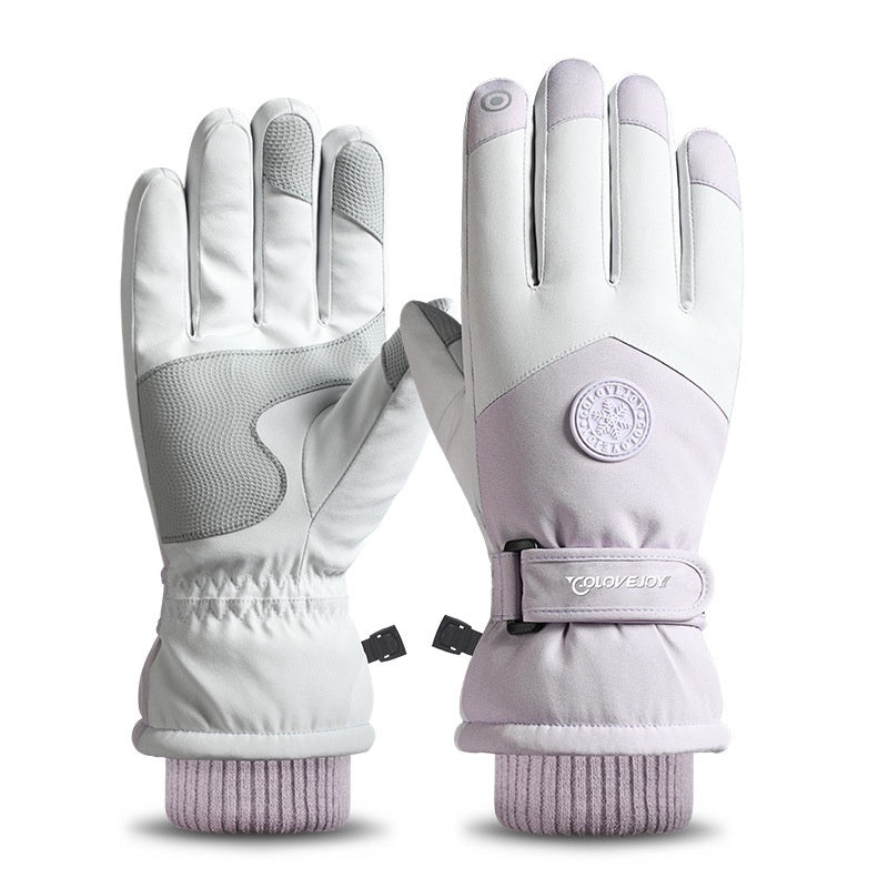 Ski Gloves Winter Outdoor Riding Fleece Lining Thickened Cold-Proof Wind-Proof Water-Repellent Ice Skating and Sports