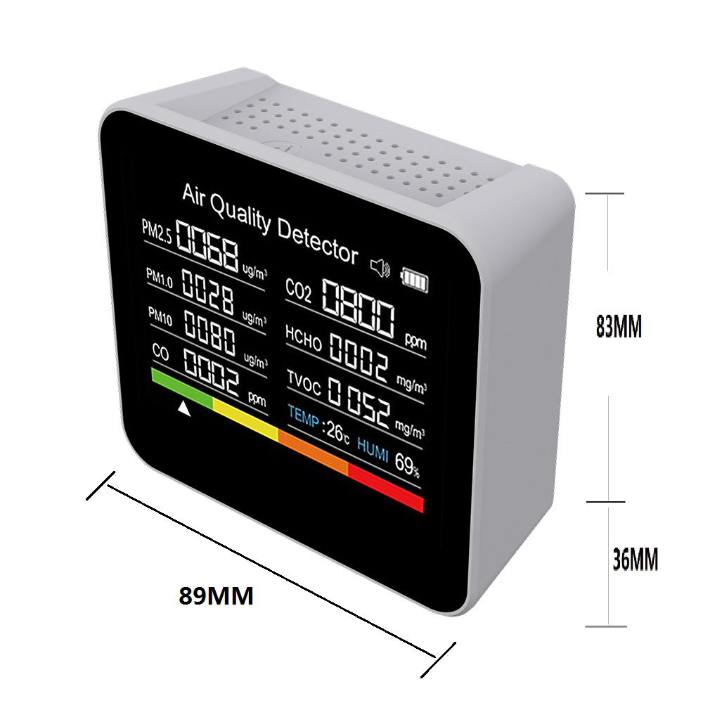9 in 1 Air Quality Monitor CO2 Meter Carbon Dioxide Detector CO2 CO TVOC HCHO PM2.5 PM1.0 PM10 Temperature Humidity Detection with Alarm Function for Home Office Car