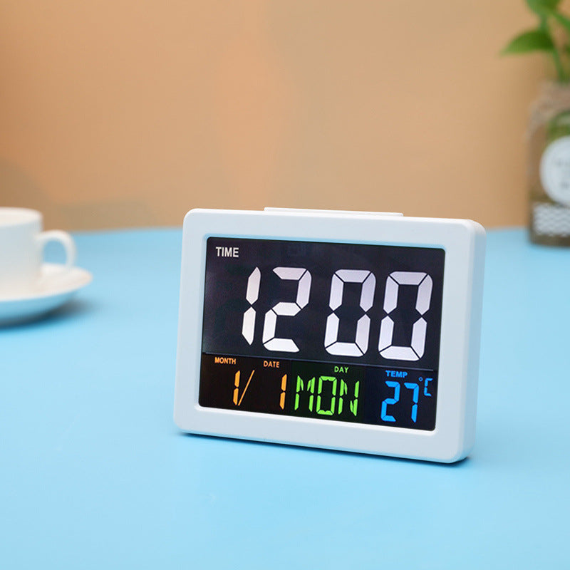 Digital Alarm Clock Large LCD Screen Alarm Time Calendar Temperature Display Modern Home Bedroom Office Decoration