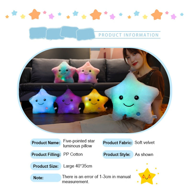 Creative Toy Luminous Pillow Soft Stuffed Plush Glowing Colorful Stars Cushion Led Light Toys