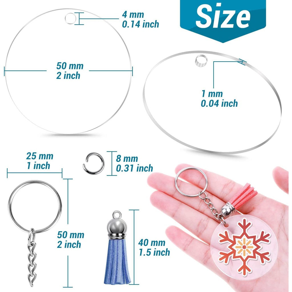 350Pcs Acrylic Clear Keychain Blanks for Vinyl with Blanks, Tassels, Jump Rings, Keychain Rings for DIY Keychain Craft