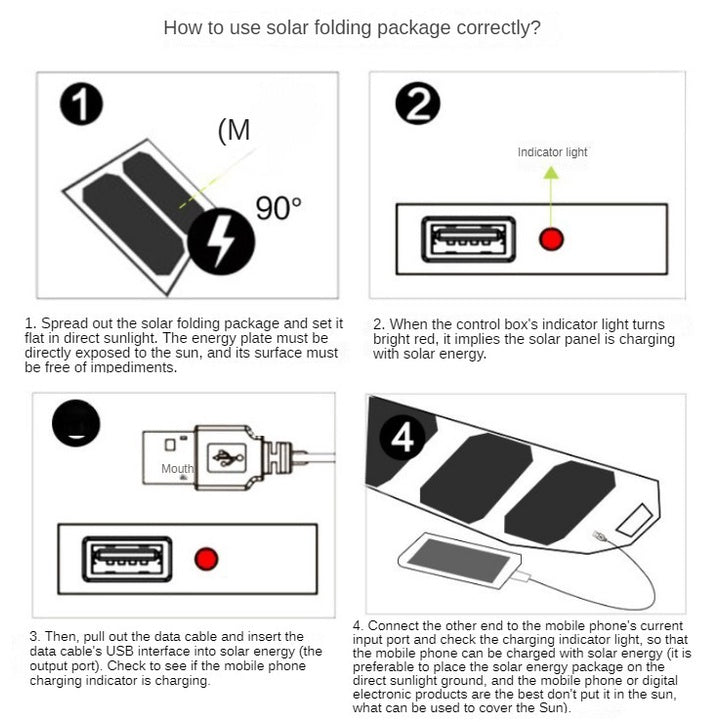 Portable Solar Charger 5 Folding USB Solar Panel Battery Charger for Outdoor Hiking