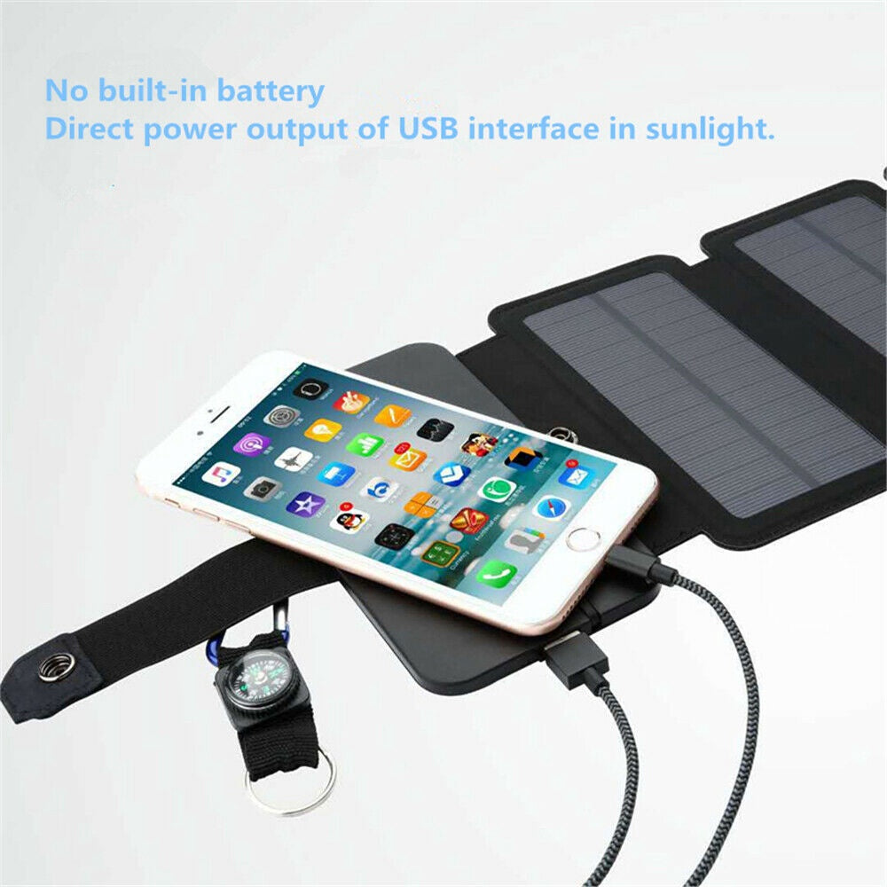 Portable Solar Charger 5 Folding USB Solar Panel Battery Charger for Outdoor Hiking