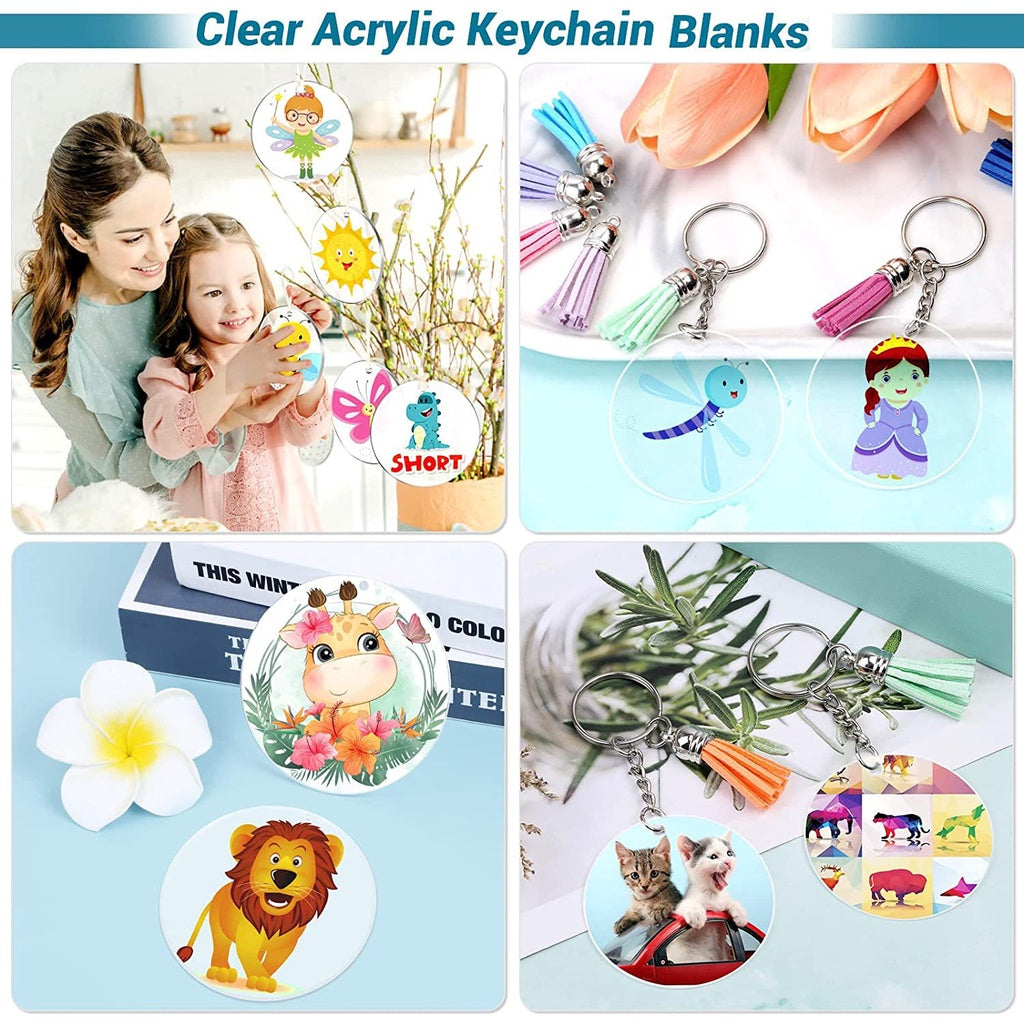 350Pcs Acrylic Clear Keychain Blanks for Vinyl with Blanks, Tassels, Jump Rings, Keychain Rings for DIY Keychain Craft