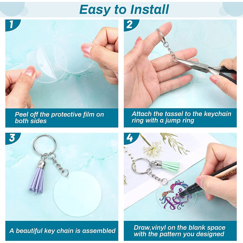 350Pcs Acrylic Clear Keychain Blanks for Vinyl with Blanks, Tassels, Jump Rings, Keychain Rings for DIY Keychain Craft