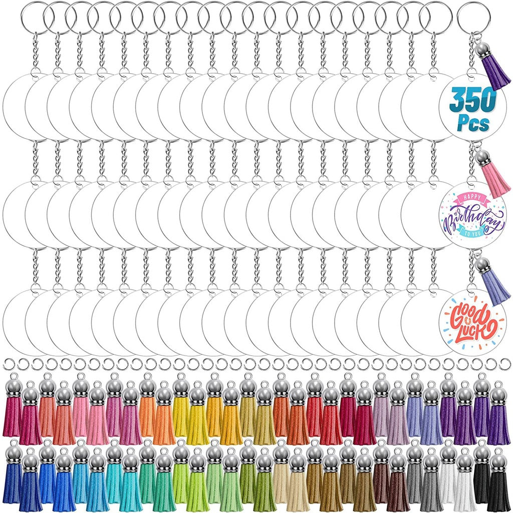 350Pcs Acrylic Clear Keychain Blanks for Vinyl with Blanks, Tassels, Jump Rings, Keychain Rings for DIY Keychain Craft