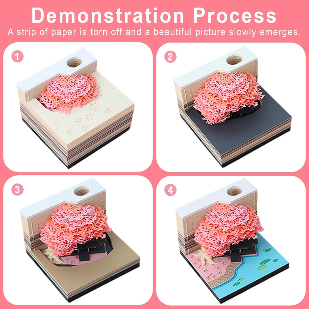 3D Desk Calendar Creative Calendar Memo Pad with LED Lights Pen Holder Tear-Away 3D Art Calendar for Home Office