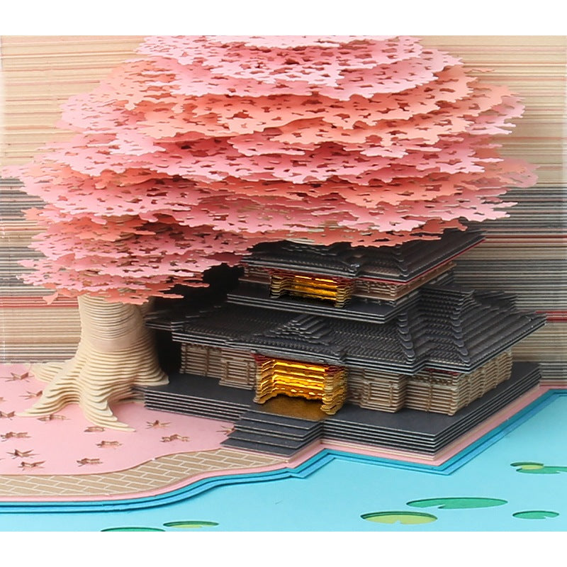 3D Desk Calendar Creative Calendar Memo Pad with LED Lights Pen Holder Tear-Away 3D Art Calendar for Home Office