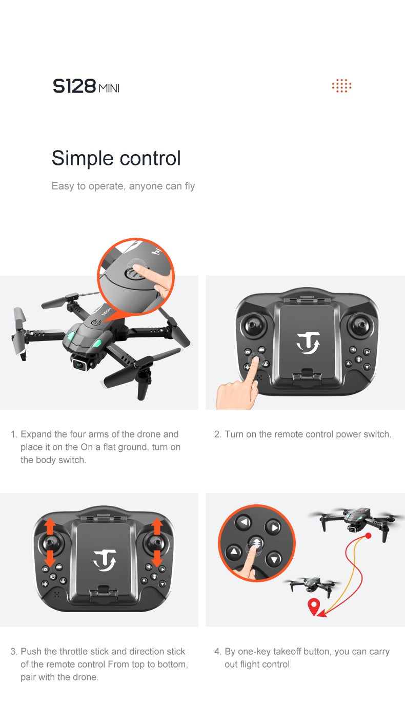 S128 Mini Drone 4K HD Camera Three-sided Obstacle Avoidance Air Pressure Fixed Height Professional Foldable