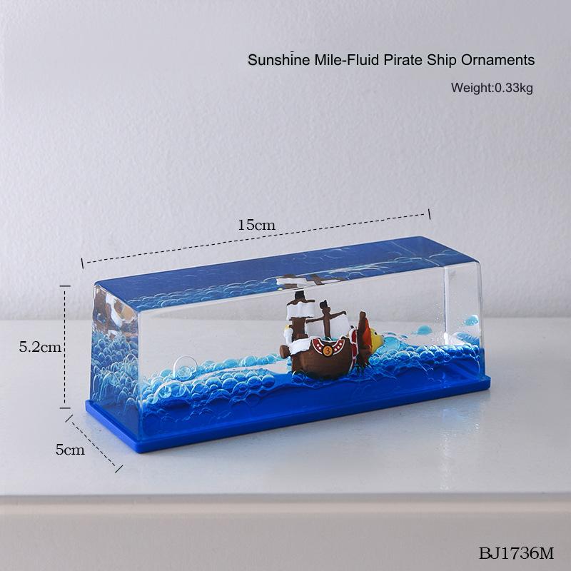 One Piece Thousand Sunny Ship Fluid Figure Liquid Drift Bottl Creative Ship Sea Hourglass Healing Decompression Model