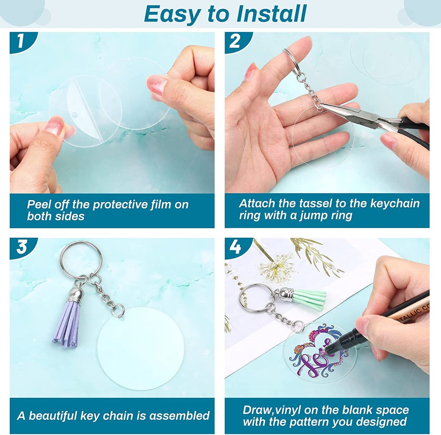 350Pcs Acrylic Clear Keychain Blanks for Vinyl with Blanks, Tassels, Jump Rings, Keychain Rings for DIY Keychain Craft
