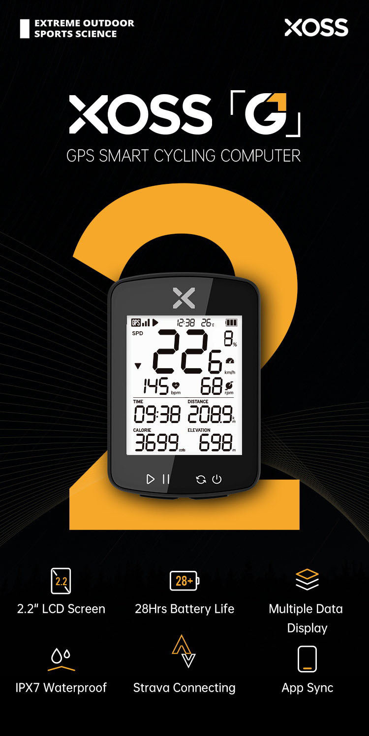 XOSS G2+ Bike speedometer wireless water proof IPX7 Type-C Rechargeable Bike Computer GPS 2.2 inch LCD display Bluetooth