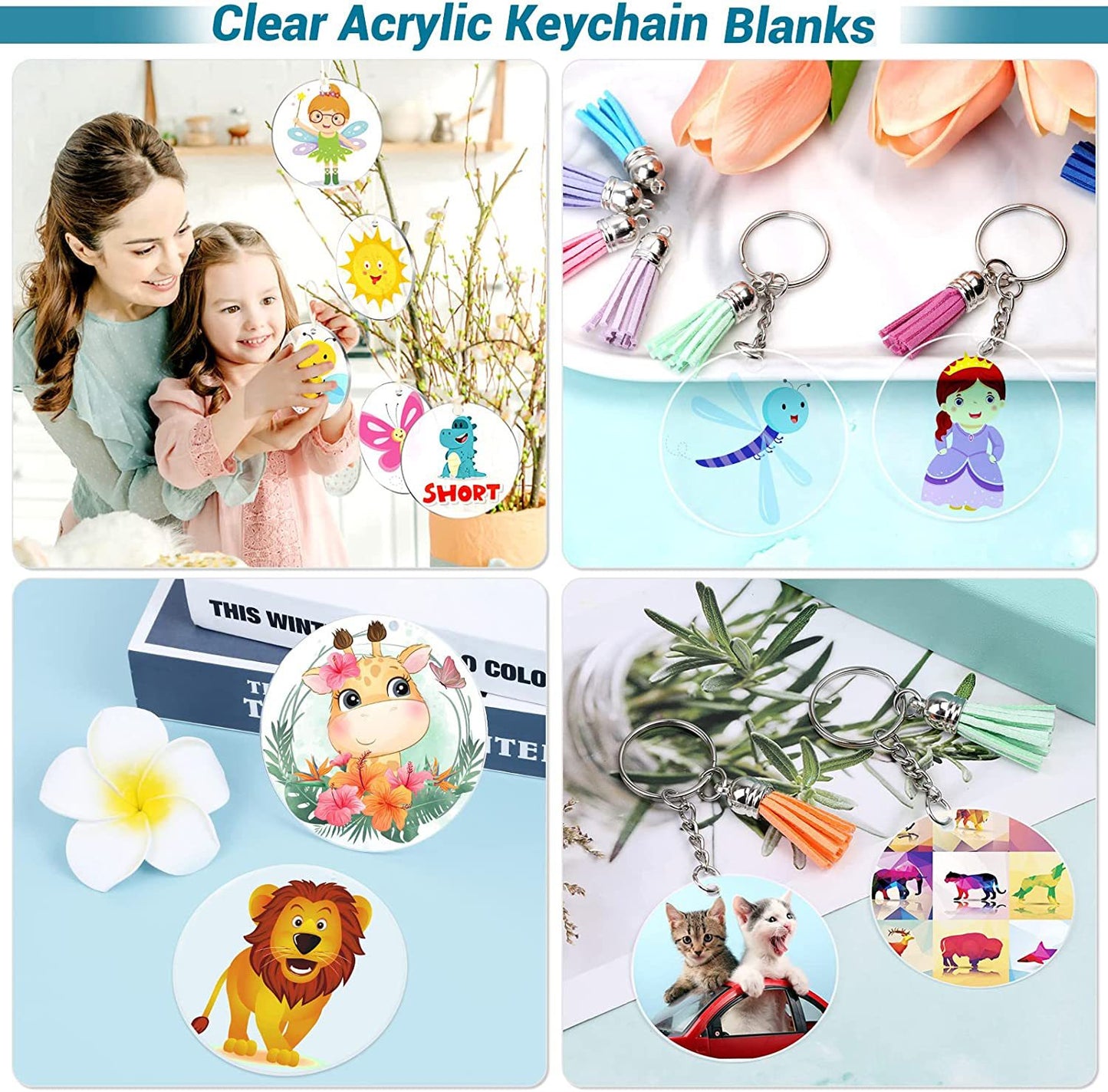 350Pcs Acrylic Clear Keychain Blanks for Vinyl with Blanks, Tassels, Jump Rings, Keychain Rings for DIY Keychain Craft