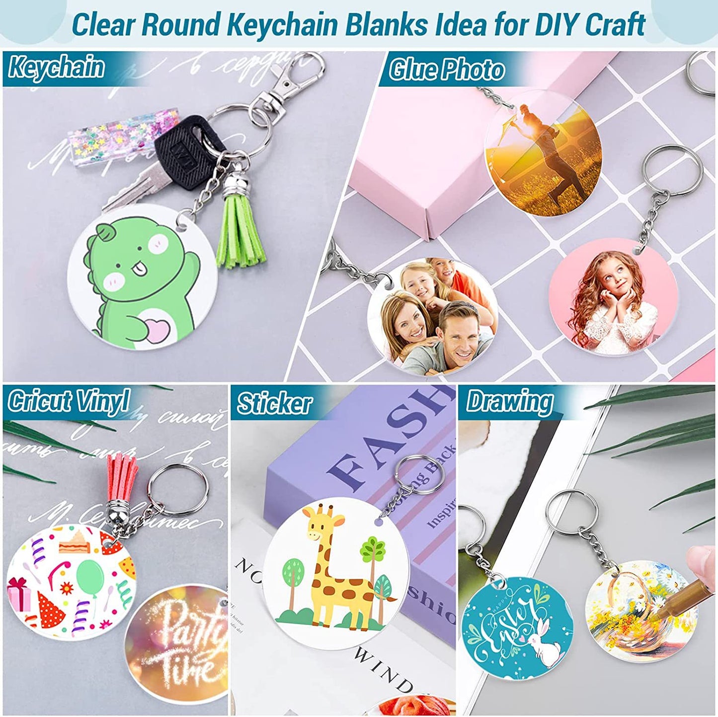 350Pcs Acrylic Clear Keychain Blanks for Vinyl with Blanks, Tassels, Jump Rings, Keychain Rings for DIY Keychain Craft