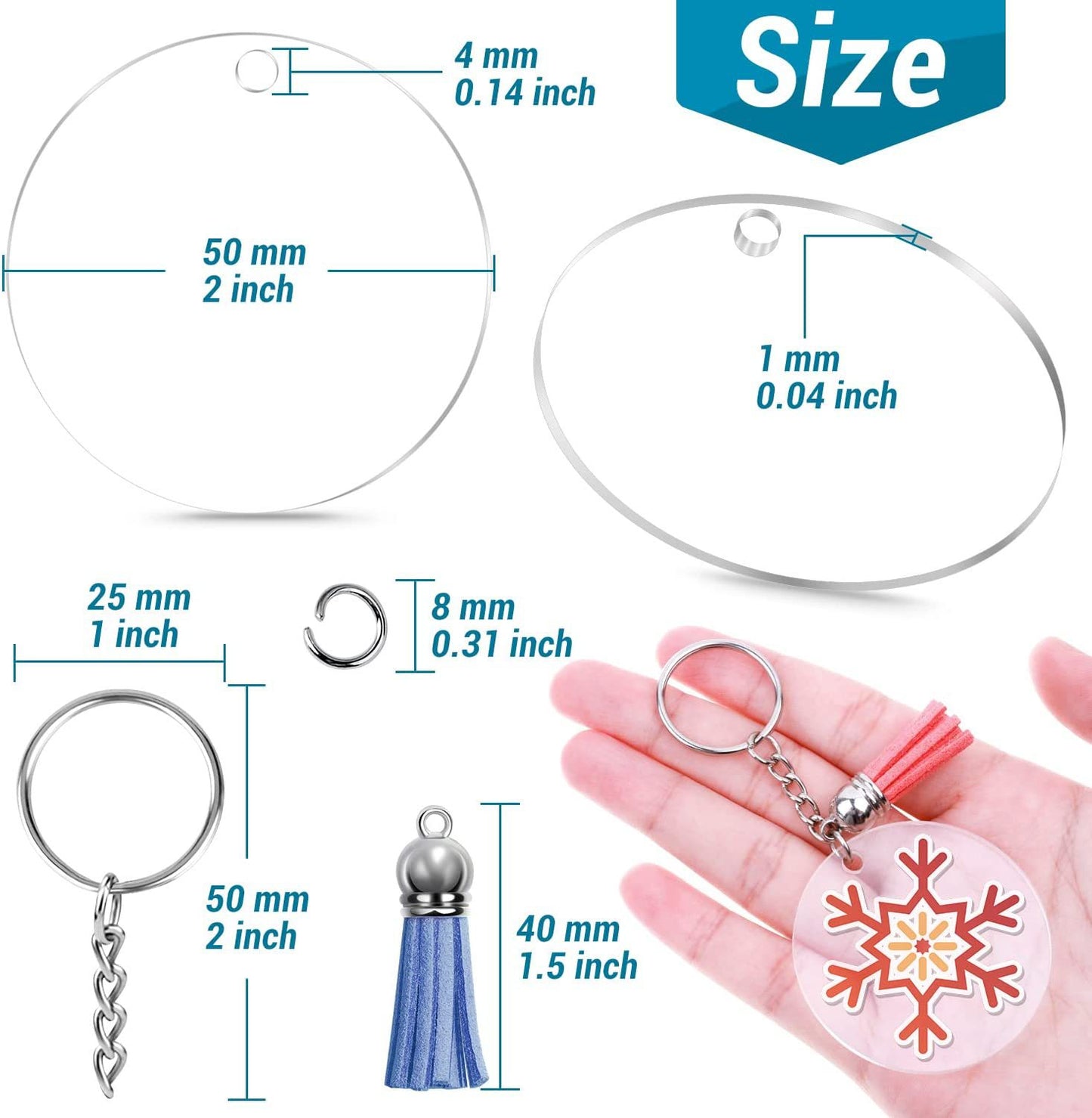 350Pcs Acrylic Clear Keychain Blanks for Vinyl with Blanks, Tassels, Jump Rings, Keychain Rings for DIY Keychain Craft