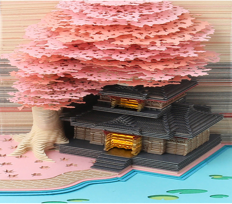 3D Desk Calendar Creative Calendar Memo Pad with LED Lights Pen Holder Tear-Away 3D Art Calendar for Home Office