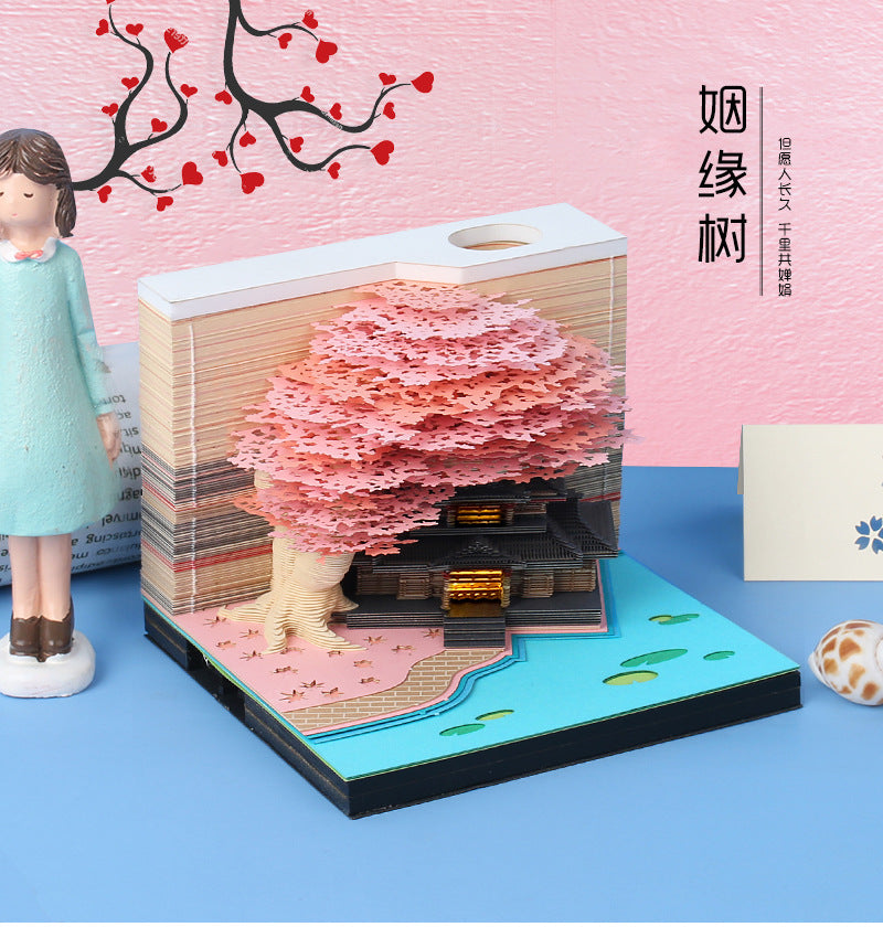 3D Desk Calendar Creative Calendar Memo Pad with LED Lights Pen Holder Tear-Away 3D Art Calendar for Home Office