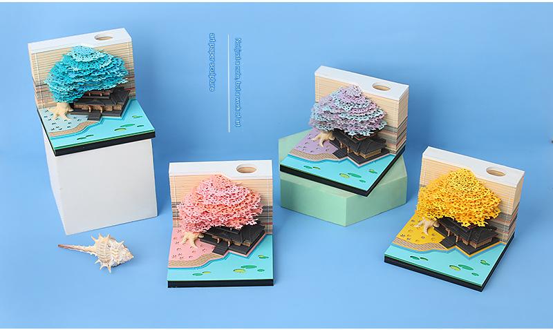 3D Desk Calendar Creative Calendar Memo Pad with LED Lights Pen Holder Tear-Away 3D Art Calendar for Home Office
