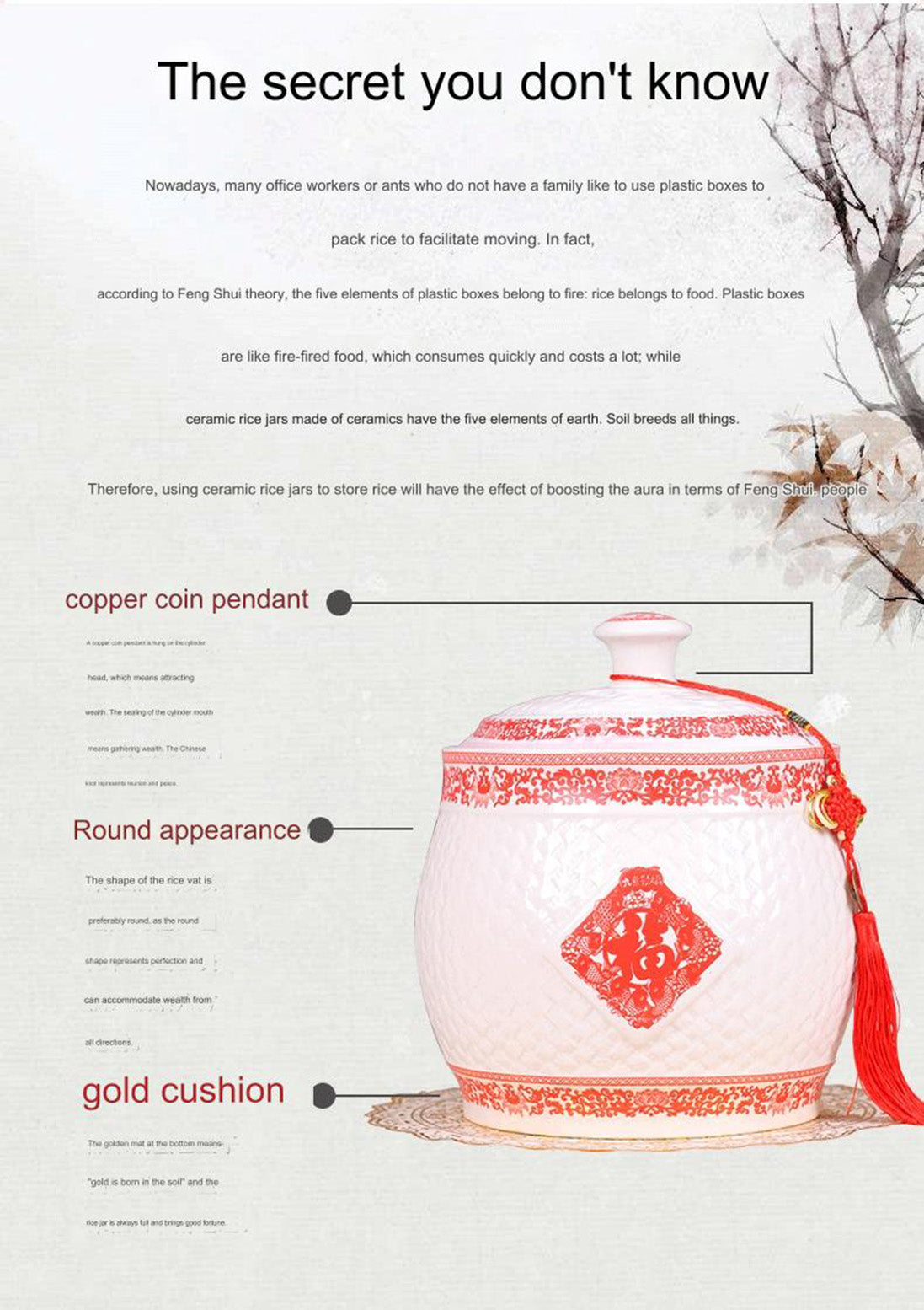 ceramic rice jar household kitchen with lid rice bucket sealed jar storage jar moisture-proof and insect-proof rice jar