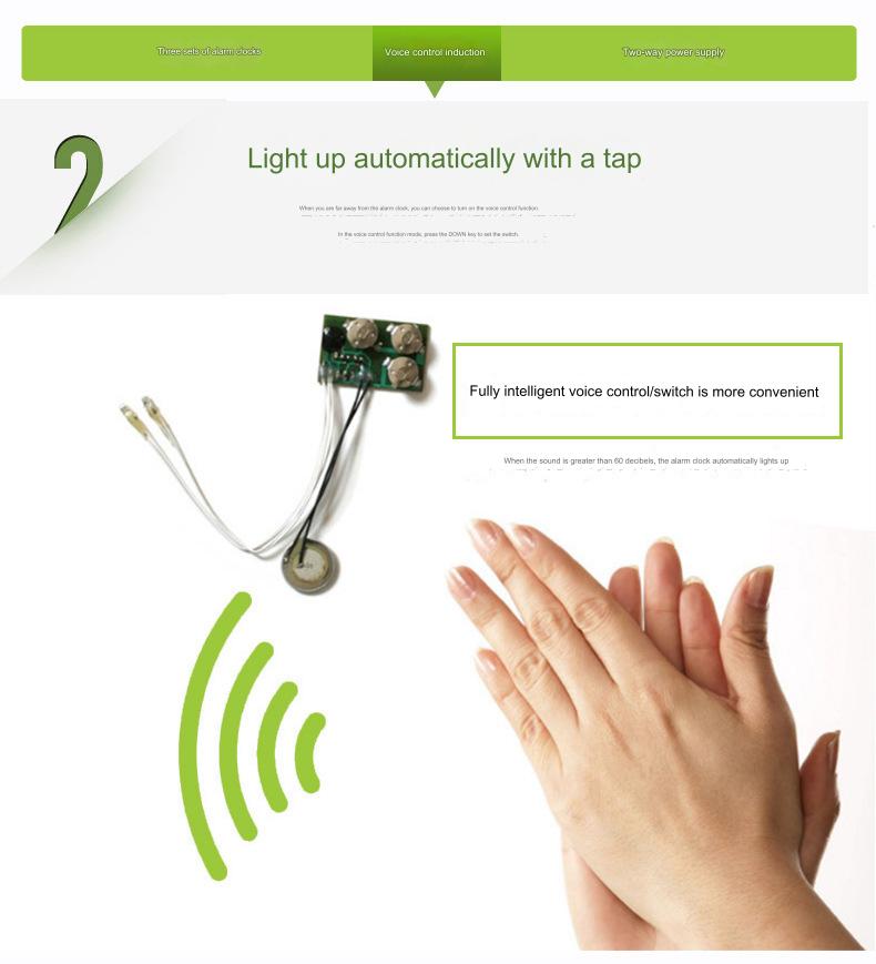 Wooden LED Alarm Clock Voice Control Humidity Temperature Display Digital Clock Home Electronic Thermometer Modern Bed