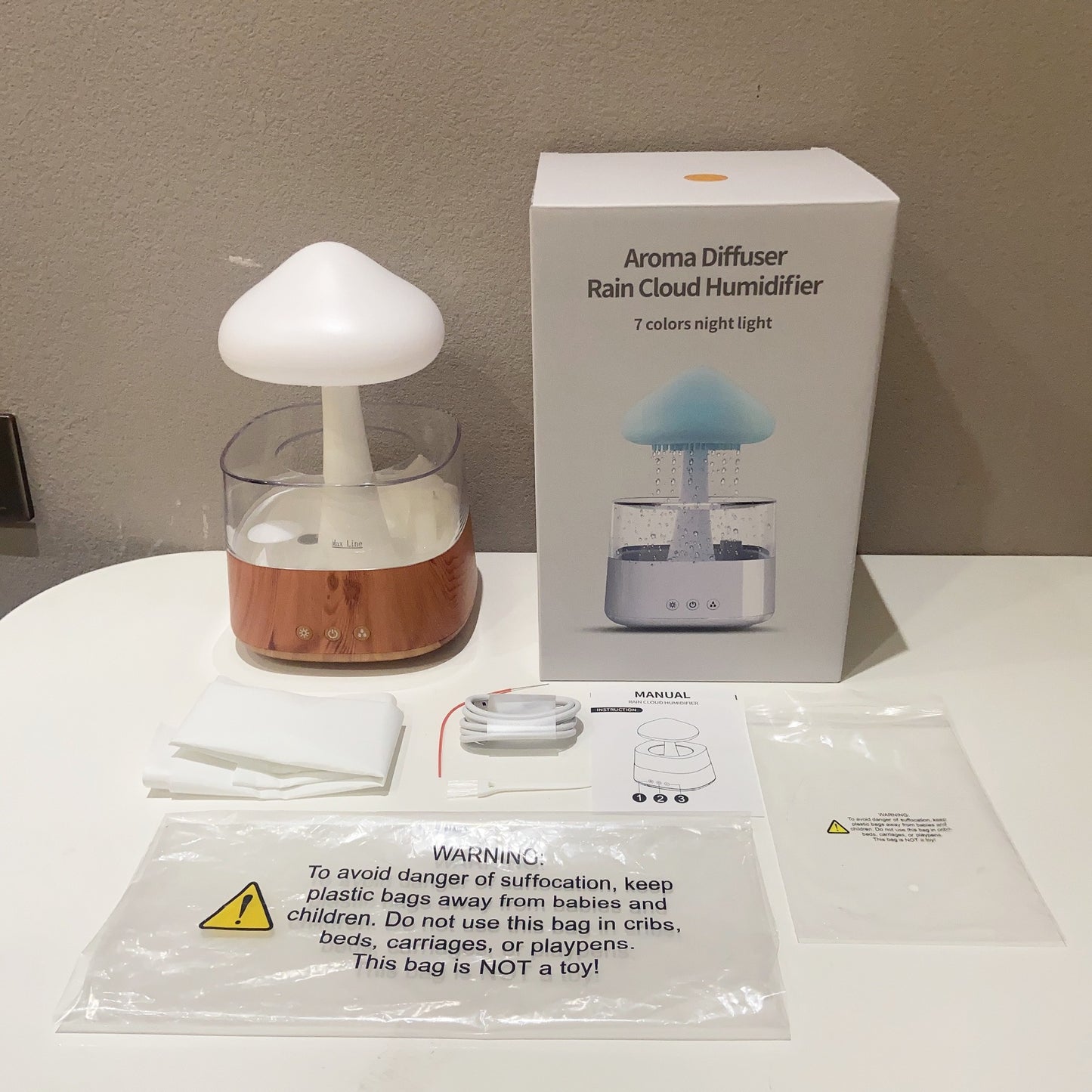 Raindrop Humidifier Essential Oil Night Light Humidifier Rain Humidifier Fog Generator for Bedroom Bedside