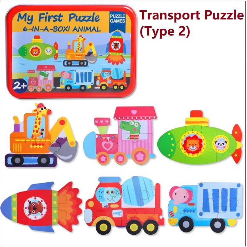 6-in-1 Jigsaw Cartoon Puzzle Games for Baby Toddler Early Education Tin Box Gift Educational Toy Cognitive Learning Anim