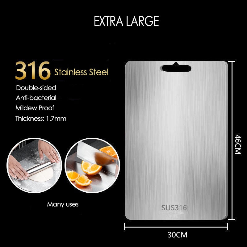 316 Double Sided Cutting Board Food Grade Stainless Steel Chopping Board Anti-bacterial Thickened Rolling Noodle