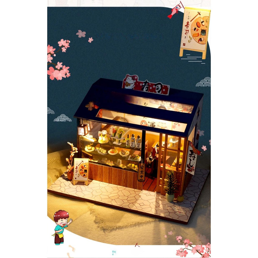 DIY Dollhouse Miniature Kit with Furniture Handcraft Collectibles Hobbies Gift Toys for Children Japanese Sushi Bar