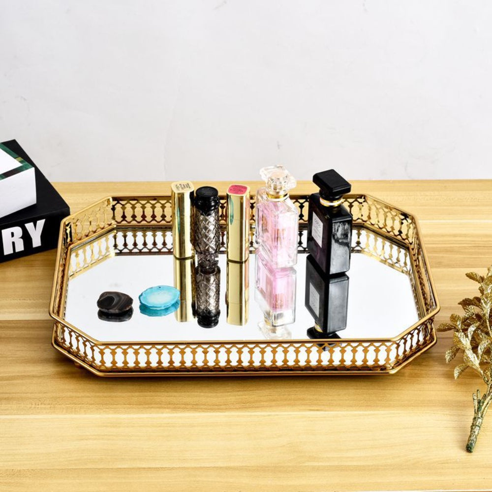 Crystal Tray Decorative Organizer Dessert Serving Nordic Style Retro Hollow Gold-plated Luxury Home Stylish Decoration