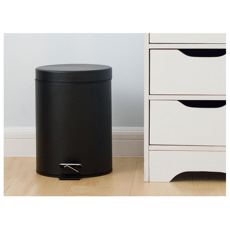 Round Metal Step Pedal Dustbin Trash Can With Lid Circular Silent Pedal Rubbish Bin Storage Cleaning Step