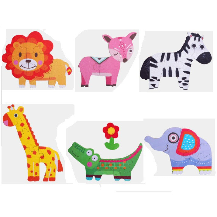 6-in-1 Jigsaw Cartoon Puzzle Games for Baby Toddler Early Education Tin Box Gift Educational Toy Cognitive Learning Anim