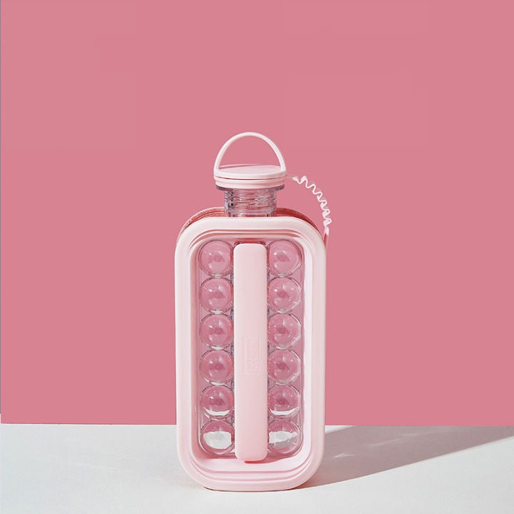 2 in 1 Transparent Ice Ball Maker Summer Water Bottle Ice Molder Bucket Bar Kitchen Tool Portable Icebox Leakproof Lid