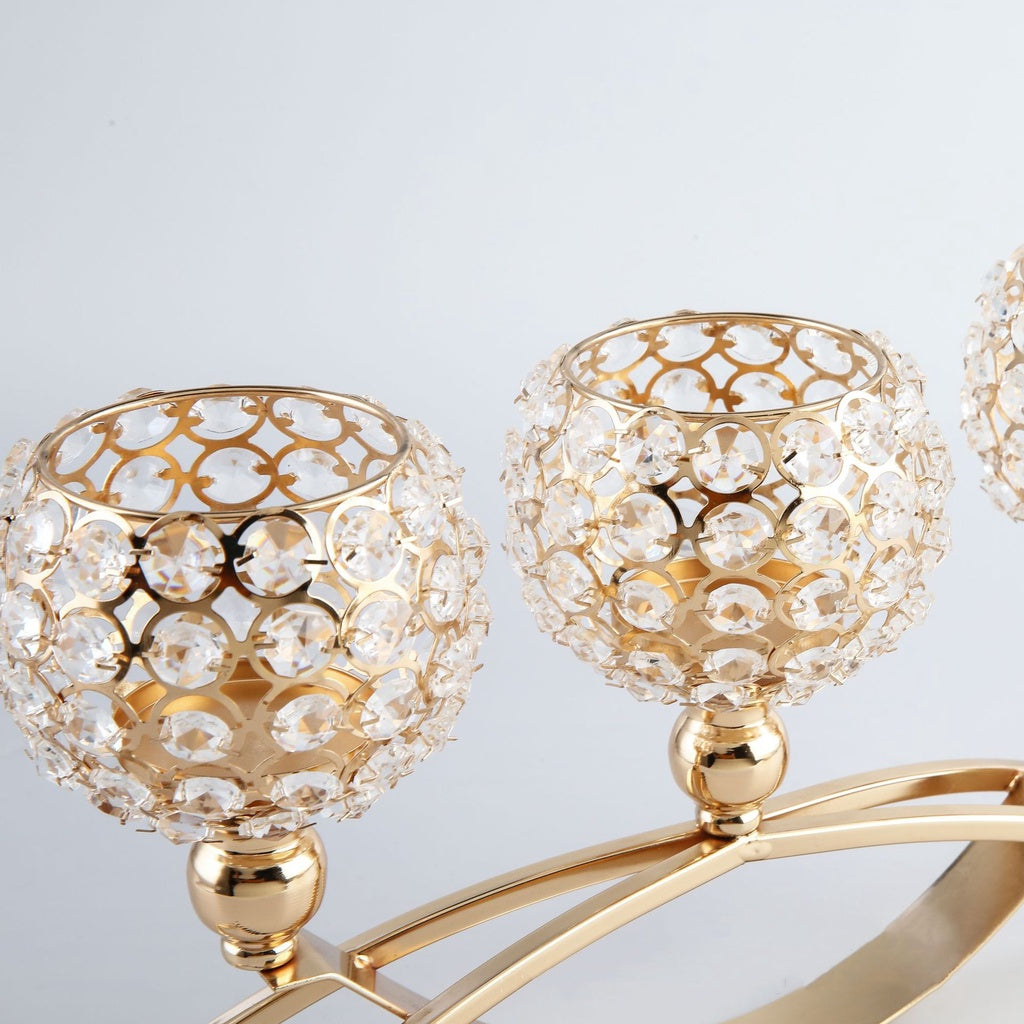 New Crystal Candle Holder 3 Arms Candelabra Wedding Table Ornament Golden Candlelight Stand Holder